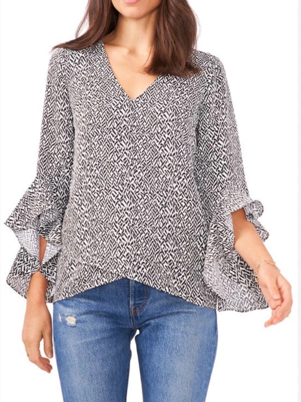 Vince Camuto Leopard Print Blouse 2X Boho Flowy Ruffle Sleeve Top Resortwear D55